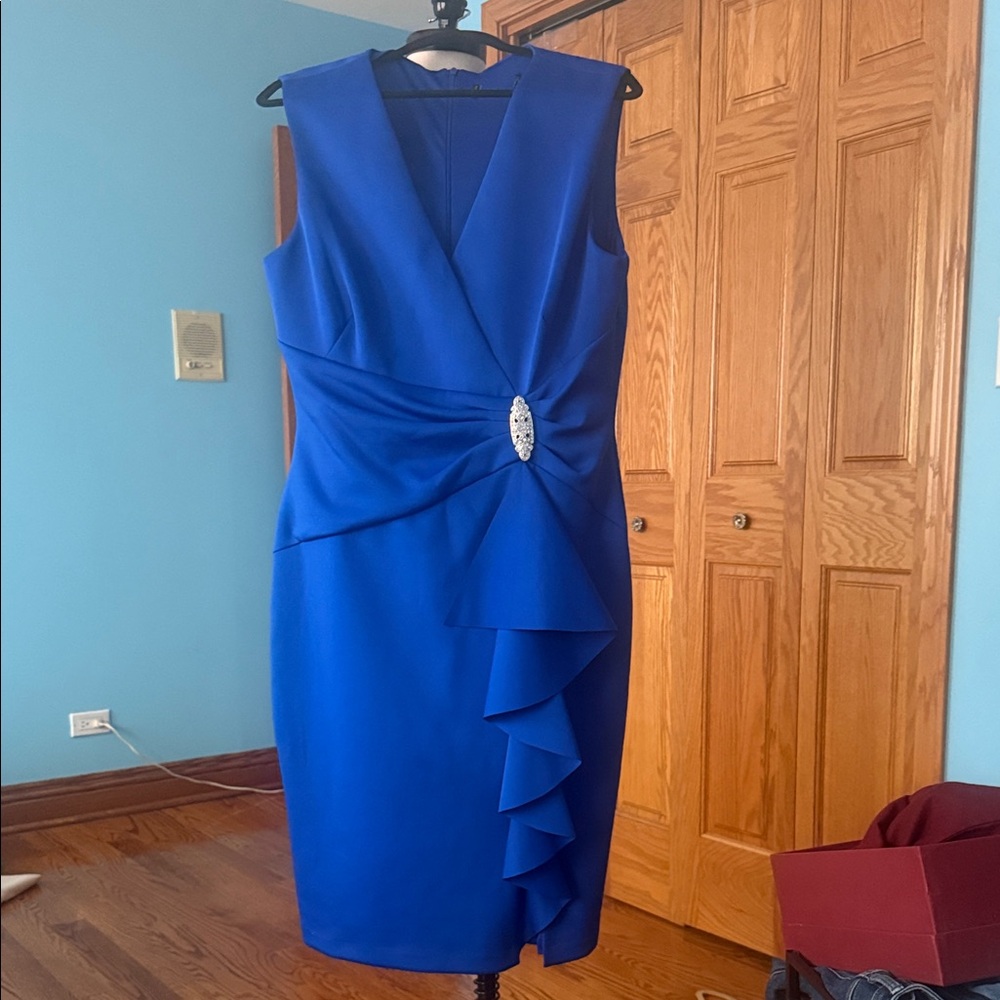 Alex Evenings Royal Blue Midi Dress with Ruffle